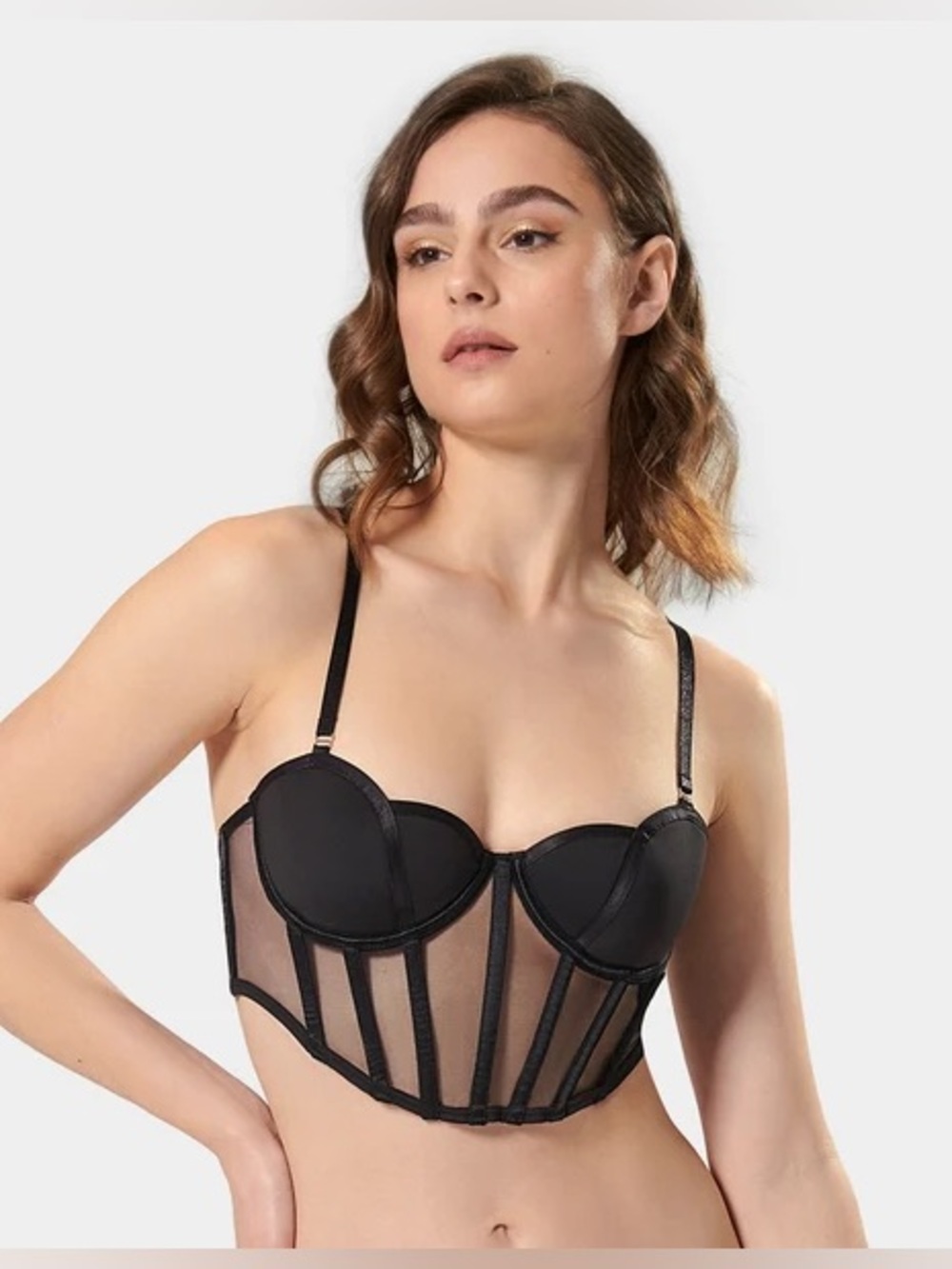 Bluebella Rowan Black Sheer Longline Bustier Crop Top 34B - S/M